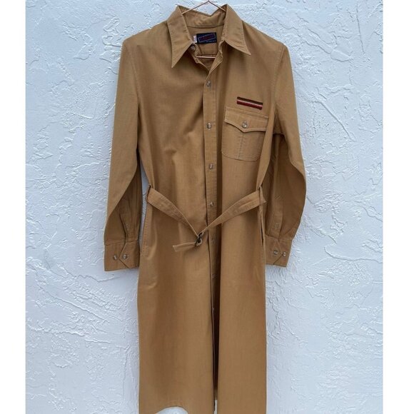 Cargo Womens Vintage Style Front Buttoned And Belted Collared Dress Tan Sz 13/14 - Picture 1 of 14